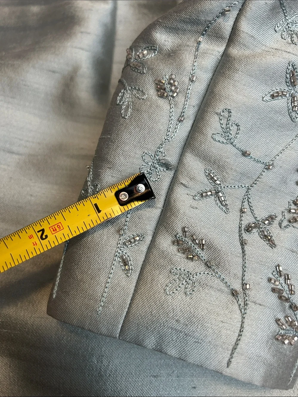 VTG Lillie Rubin Silver-Green Silk Wool Embroidered Skirt Suit set sz 6